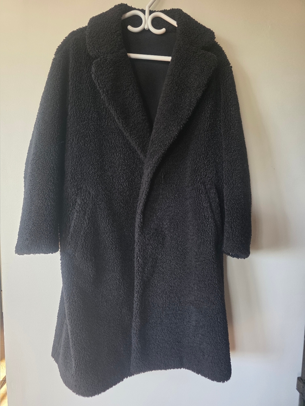Uniqlo Black Teddy Fleece Coat - Long Cozy Overcoat
